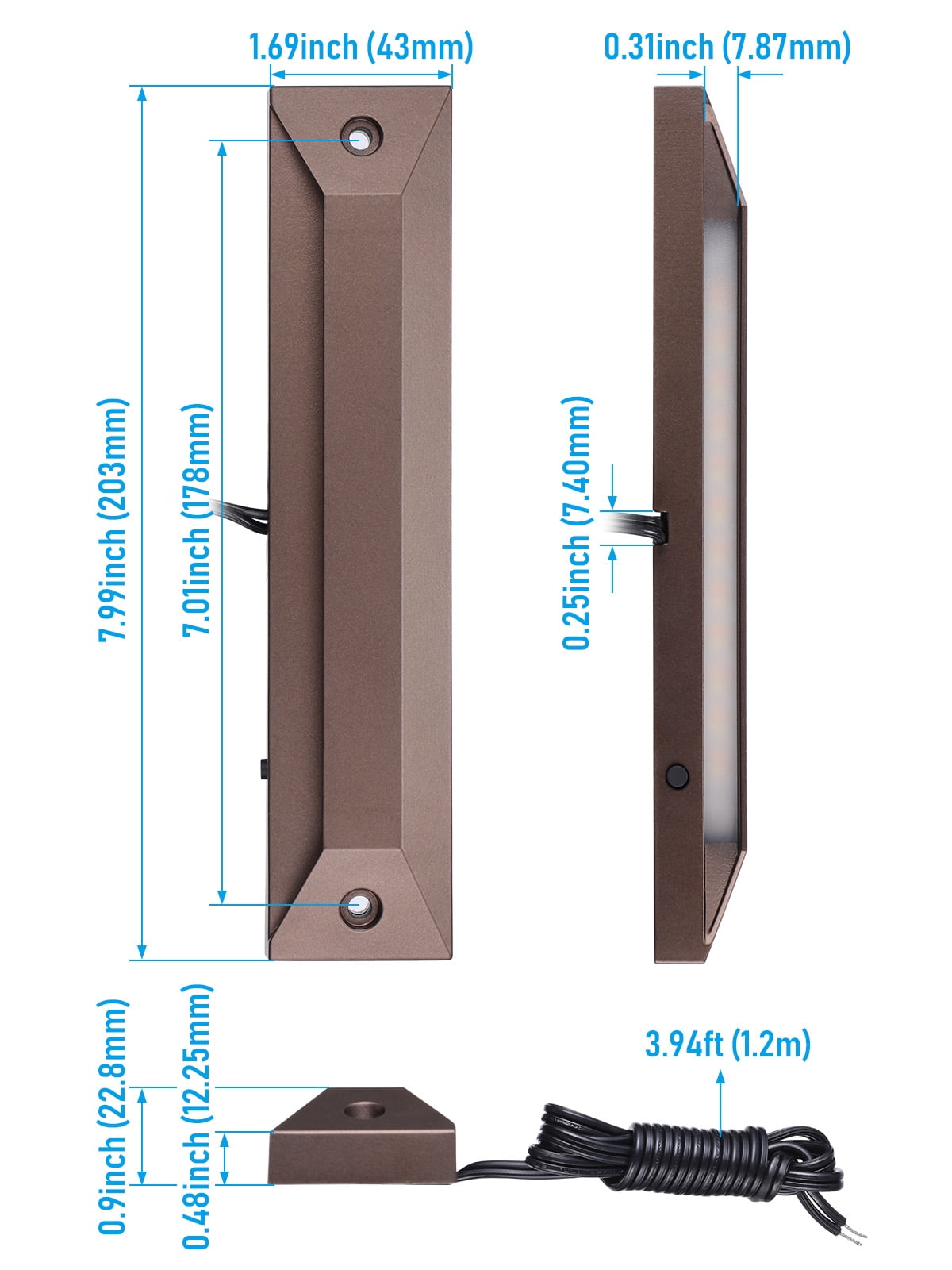 12 Pack 5CCT 8 Inch LED Low Voltage Step Lights, 12-24V AC/DC Deck Light, Aluminum, Oil Rubbed Bronze, 1800K/2700K/3000K/4000K/5000K