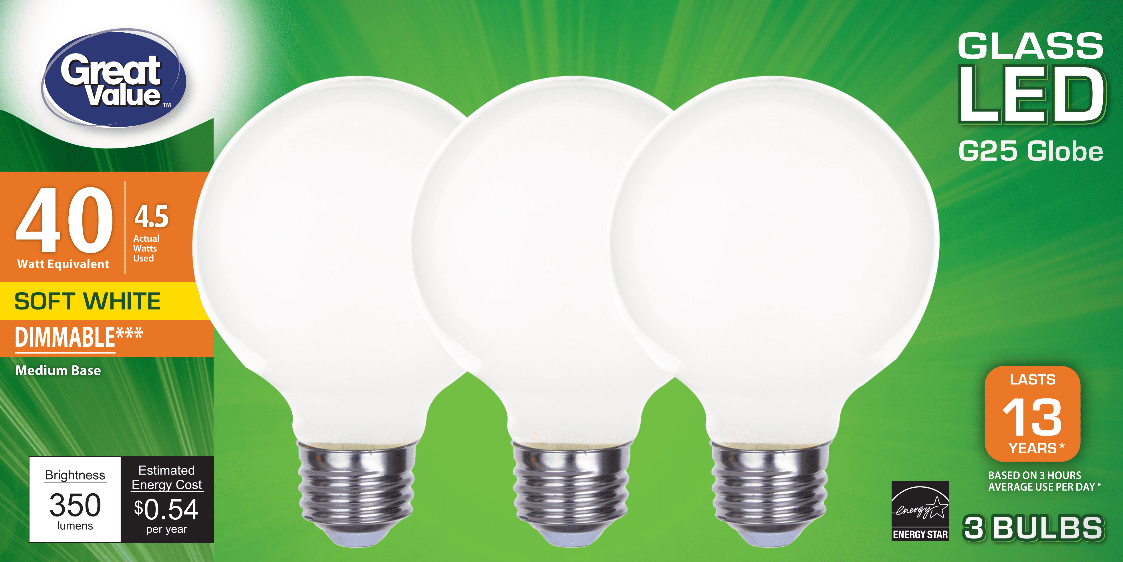 The Great Value Of 6 x 40 watts R50 Spotlights Bulbs is Energy Class E 