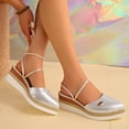 thumbnail image 3 of Rokment Womens Platform Wedge Dress Slip on Sandals 2026 Summer Fashion Metallic Two-Ways Convertible Leather Closed Toe Clogs Slingback Dressy Slides for Bride Wedding Silver Size 9, 3 of 7