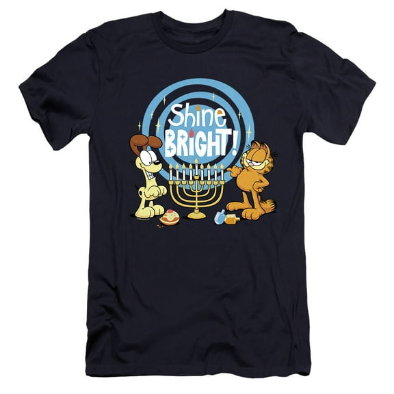 Garfield And Odie Shine Bright For Hanukkah Unisex Adult Canvas Brand T Shirt, Navy, Small