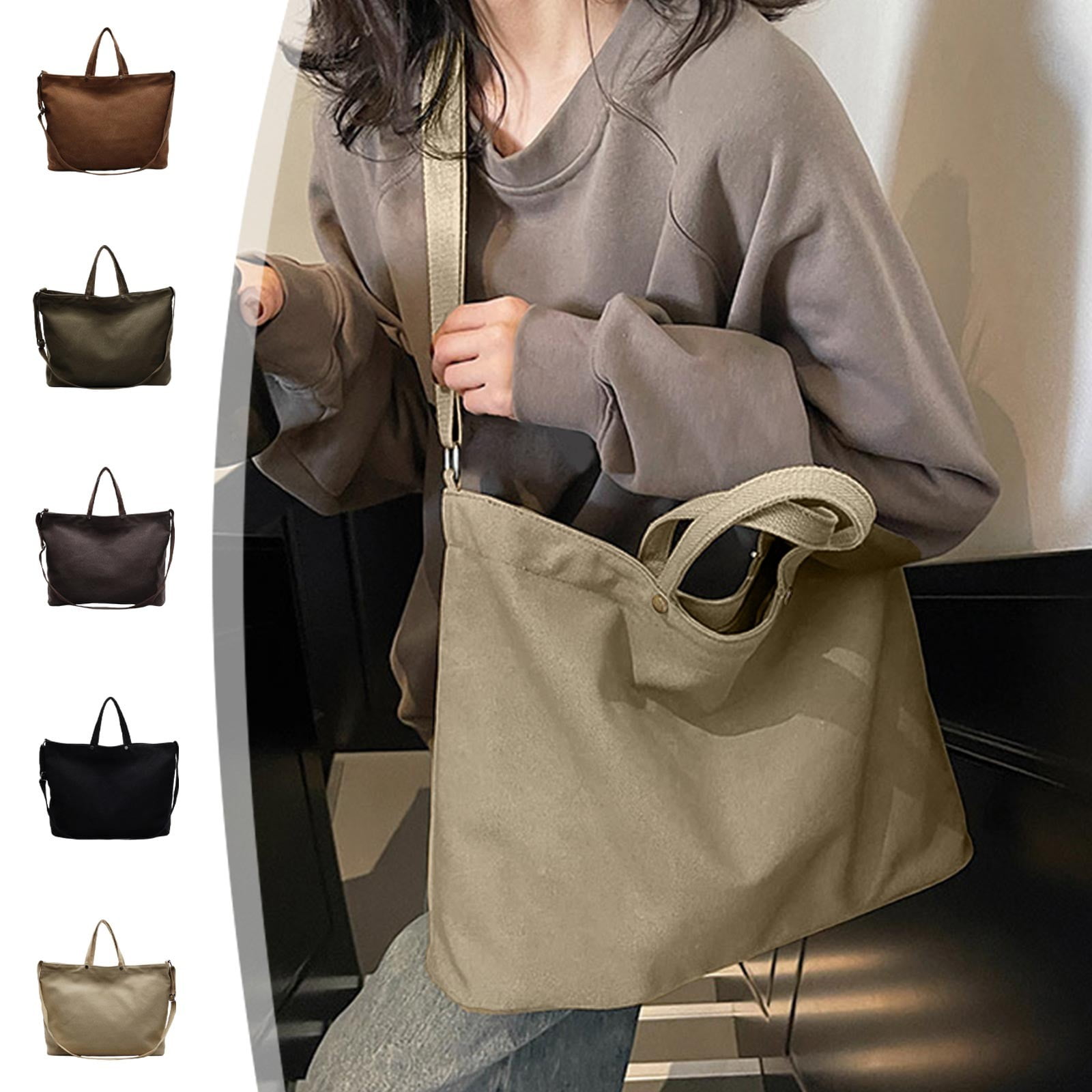 Large Capacity Canvas Tote Bag for Women Multi-Use Shoulder & Crossbody Handbag Casual Durable Purse for Office Work School Study Outdoor Travel and Daily Shopping Carry
