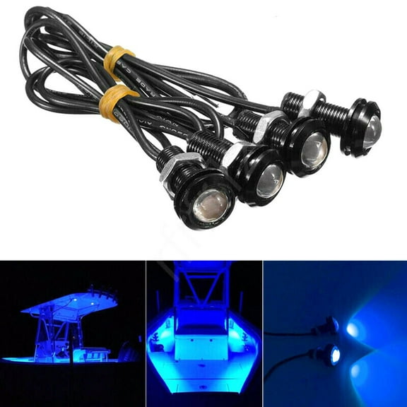 4X Blue Led Boat Light Silver Waterproof Outrigger Spreader Transom Underwater