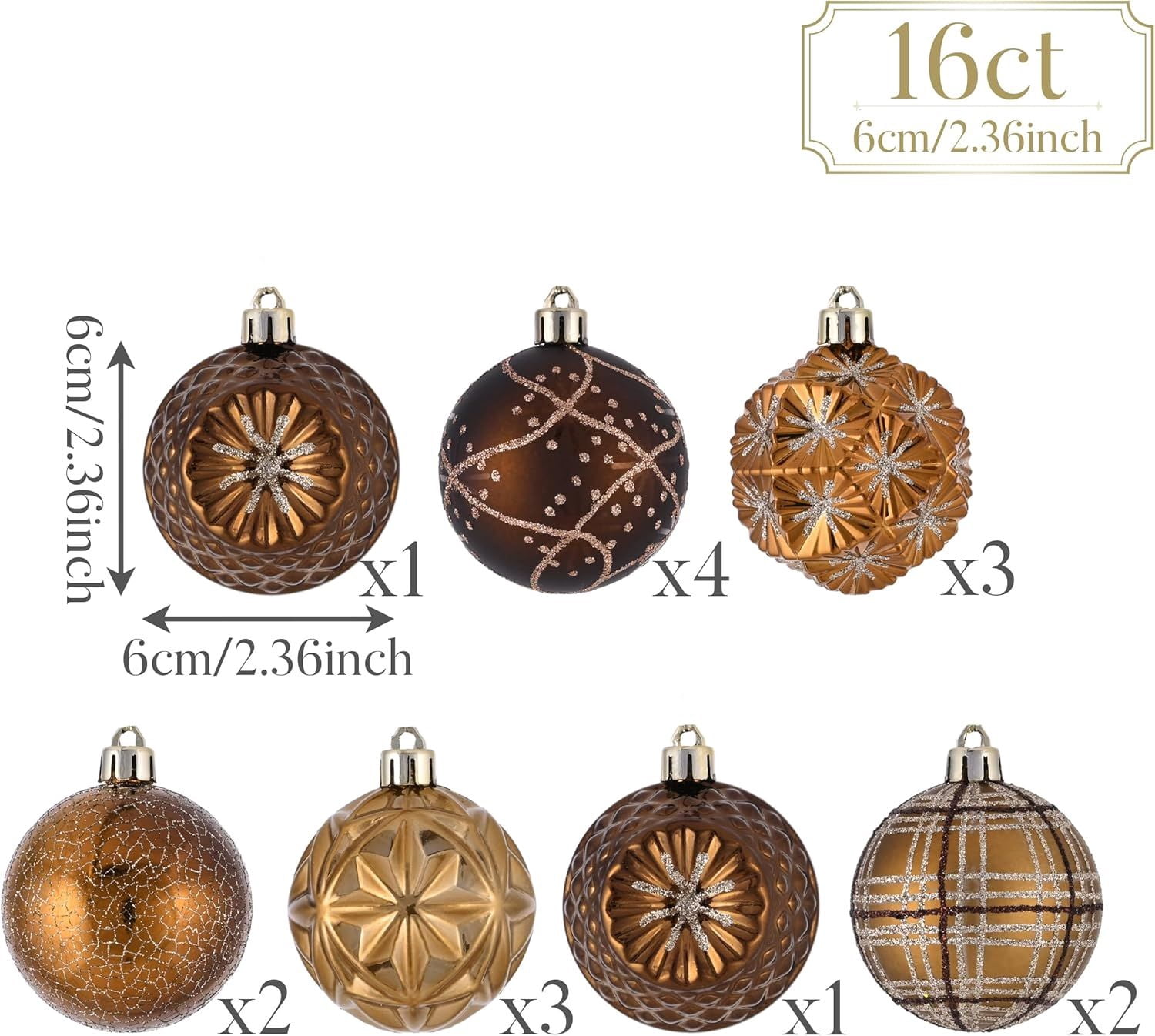 Ornaments for Christmas Trees, 16ct 2.36 Inches White and Silver Shatterproof Christmas Tree Decorations, Hanging Ball Ornaments for Xmas Holiday Party Decor
