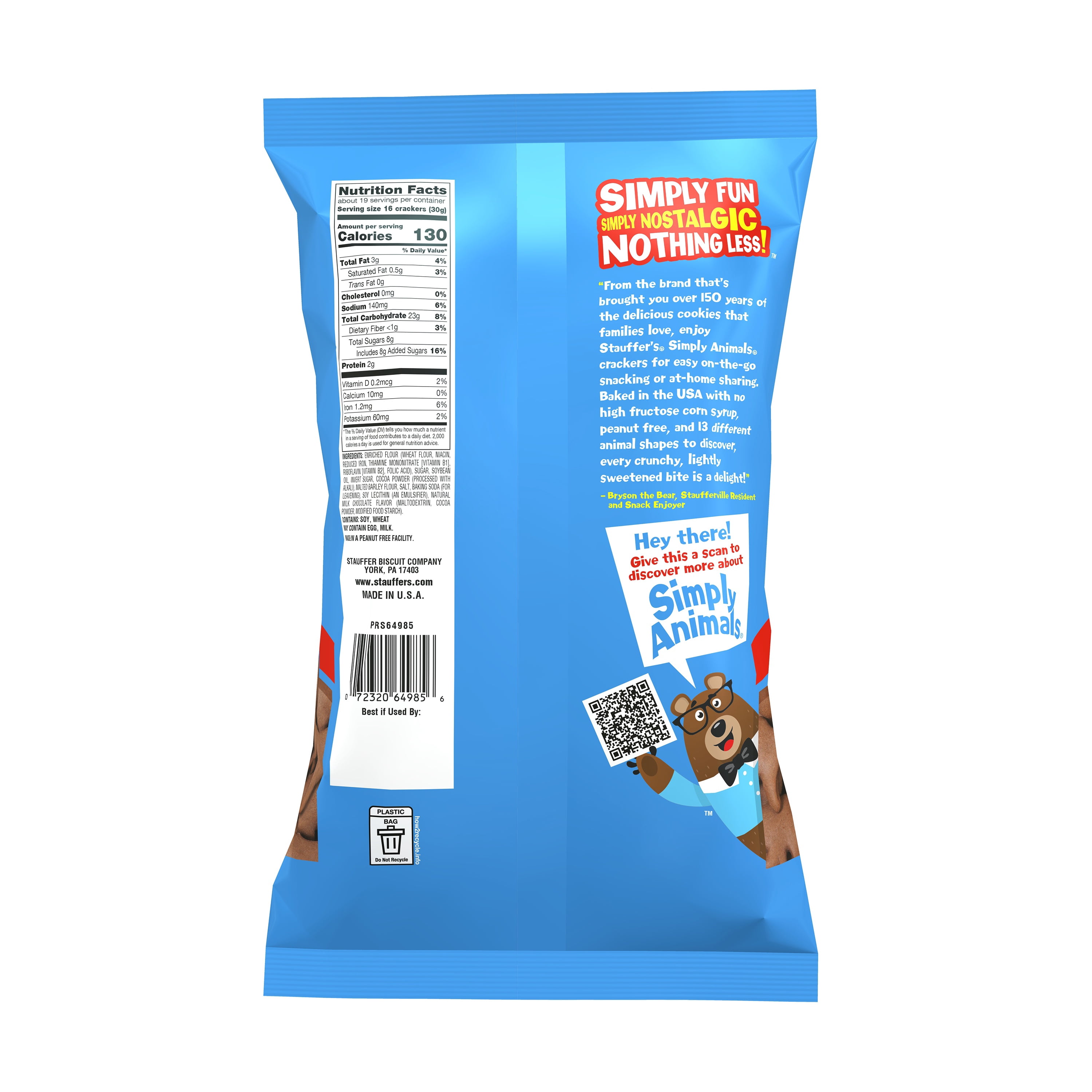 Stauffer's Simply Animals Cocoa Animal Crackers, Fun Kid Snacks, 20oz Family Size
