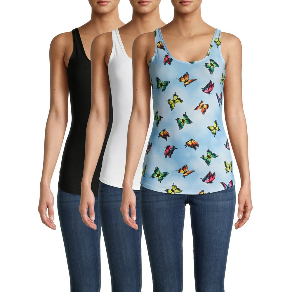 No Boundaries No Boundaries Junior's Scoop Neck Tank Top, 3Pack