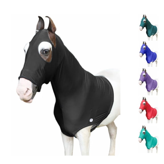 Majestic Ally Stretch Lycra Horse Hood with Zipper, Available in 5 Sizes - XS, S,M,L,XL and 6 Colors Black, Blue, Purple, Red, Hunter Green and Turquoise