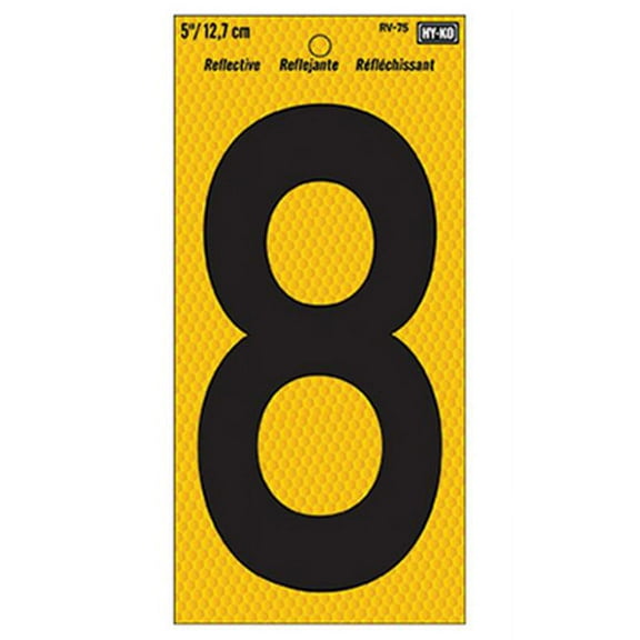 Hy-Ko Products RV-75-8 5 in. Black, Yellow Reflective Plastic Number 8