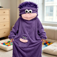 thumbnail image 3 of Monster Onesie Animal Pajamas Cosplay Costume with Slippers, Big Eyes Wide Mouth Monster Jumpsuit, Funny Character Outfit, Halloween Costume for Couples, Parties and Lounging Events, Dark Purple:L, 3 of 5