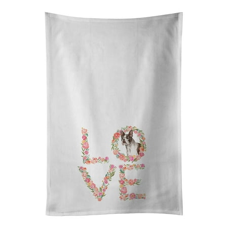 

Boston Terrier #2 Love White Kitchen Towel Set of 2 Dish Towels 19 in x 28 in