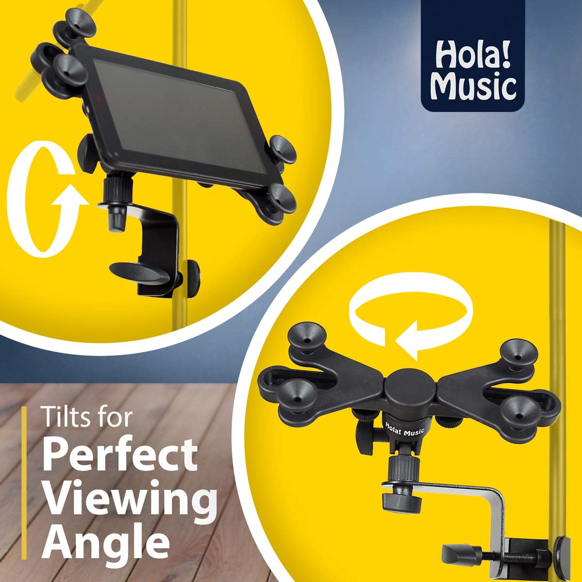 Hola! Music HM-MTH Microphone Music Stand iPad Tablet Smartphone Holder Mount, Fits Devices from 6 to 15 Inch