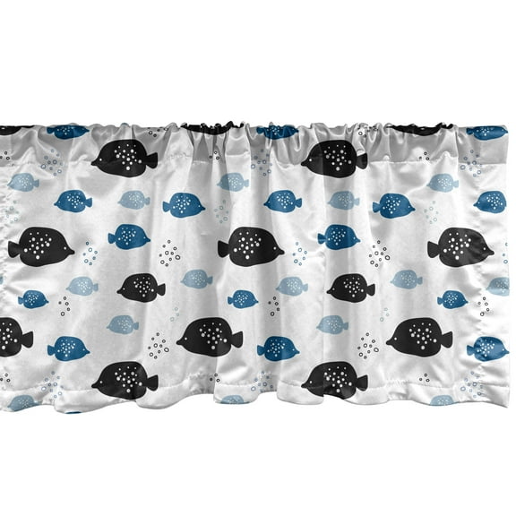 Ambesonne Nautical Window Valance, Fishes Underwater Pattern, 54" X 12", White and Night Blue