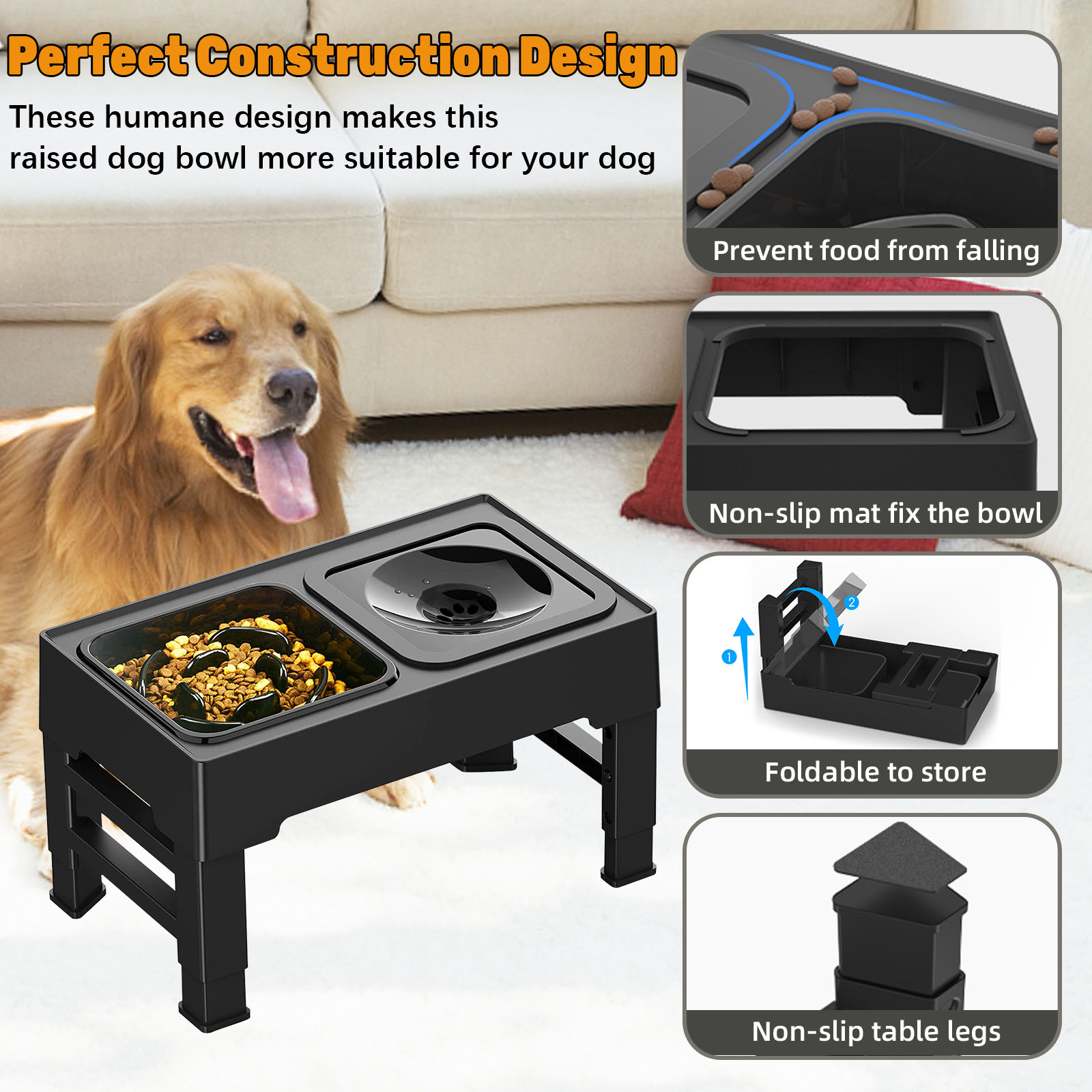 Tivray Elevated Slow Feeder Dog Bowls, 9 Cups Raised Dog Slow Feeder Bowls Large Breed with 4 Adjustable Heights Dog Food Bowl Stand, Non Slip Anti