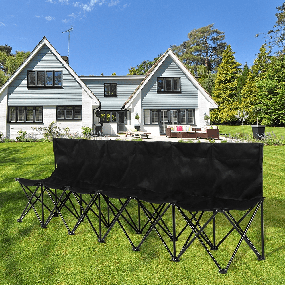 Renwick 6 Seats Portable Folding Bench for Sports Camping, Black