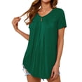 thumbnail image 4 of Xuanfei Women V Neck Short Sleeve Pleated Curve Hem Solid Color T-shirt, 4 of 8