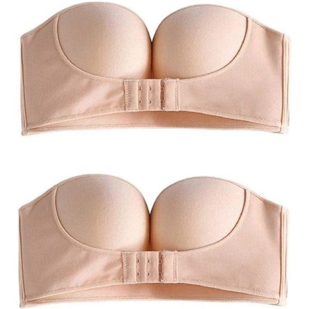 

Intimates 2PCS Beige Womens Strapless Non-Slip Adjustment Rimless Dress Bra Polyester no underwire sports bra Beige