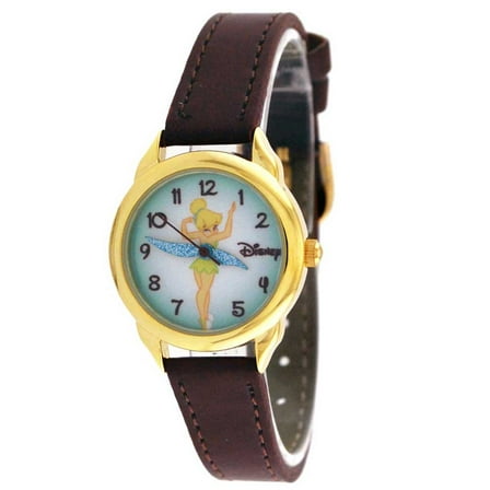 TNK453 Women's Tinker Bell Gold Tone Brown Leather Strap Watch