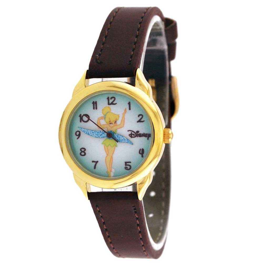 Disney TNK453 Women's Tinker Bell Gold Tone Brown Leather Strap Watch
