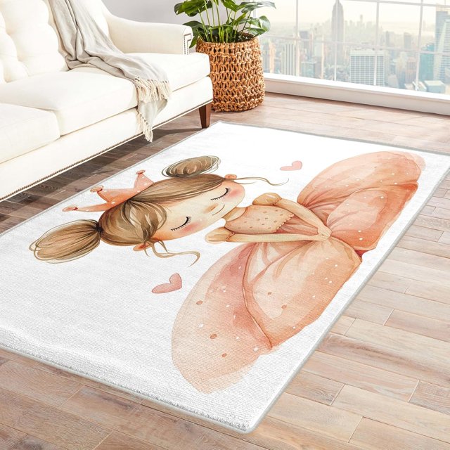 Cute Girls Rug & Home Decor - Princess Rugs for Entryway, Front Door Mat Indoor Entrance, Washable Rugs, 3x5 Rug, Non Slip Soft Small Area Rug, Blush Carpet & Room Decorations Y-&256