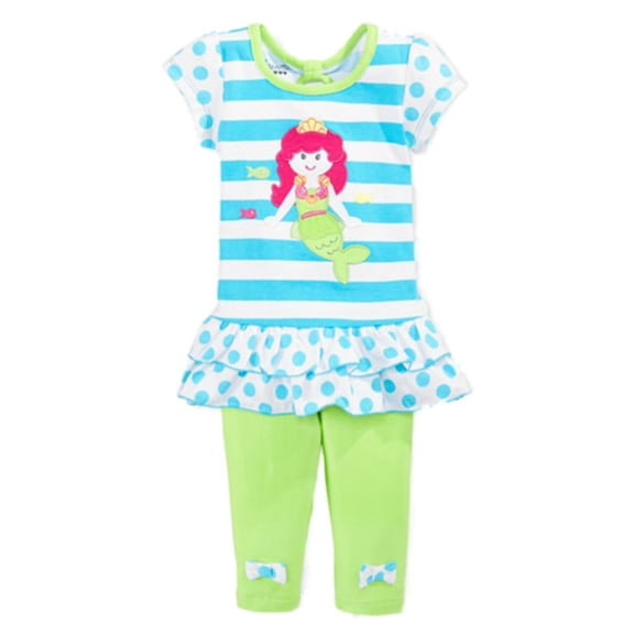 Nannette Infant Girls 2 Piece Mermaid Outfit with Blue Shirt Green Leggings 12m