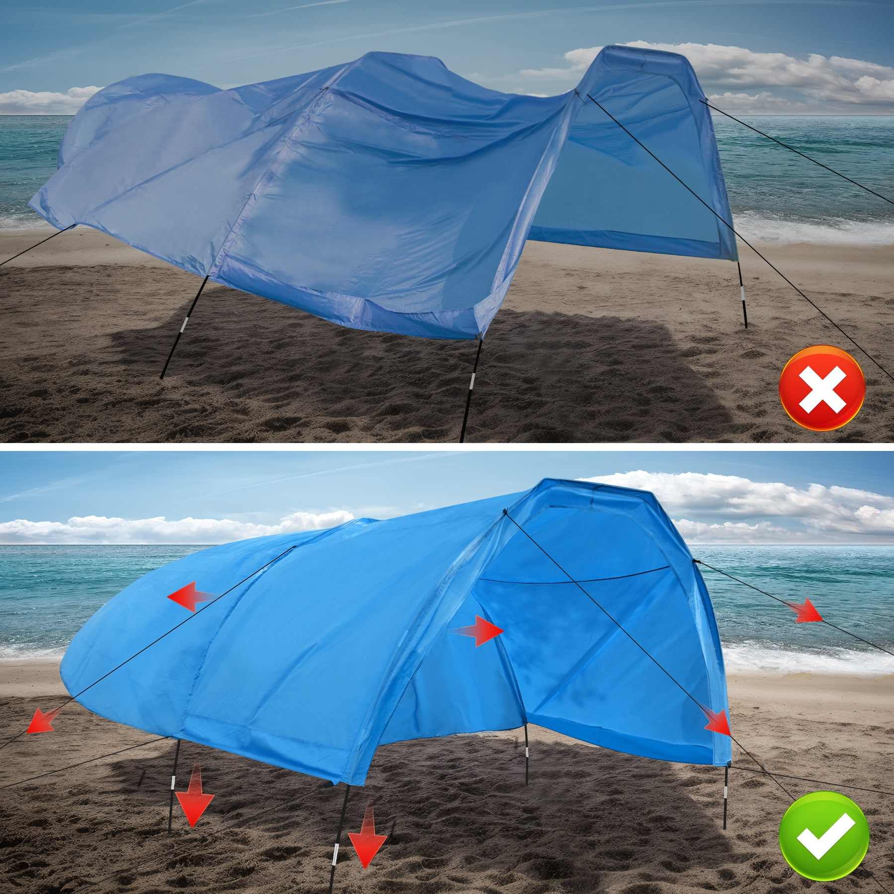 New Beach Shade with Quiet Canopy, The Beach Shade Canopy，Beach Canopy - Covers Up to 8 People, 200 Sq. Ft. of Shade, Sets Up in 3 Minutes, Lightweight, Compact, Wind Assist Included