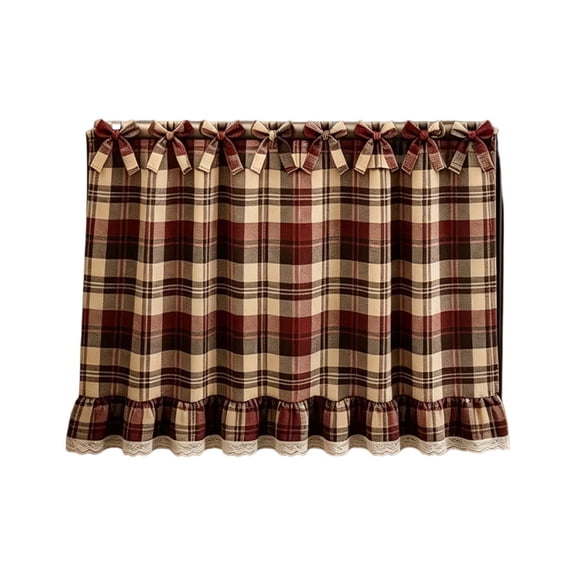 Burgundy Plaid Blackout Curtains for Living Room, 29x22in Thermal Insulated Room Darkening Drapes, Noise Reducing Grommet Window Curtains for Bedroom Kitchen, 2 Panels