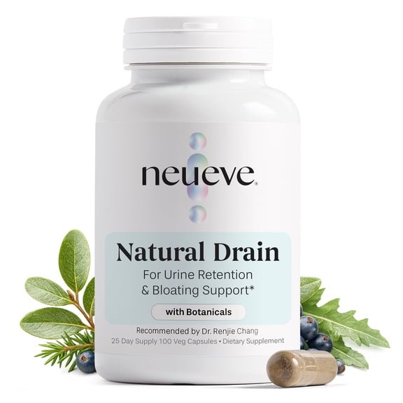 NeuEve Natural Drain Urine Retention & Bloating Supplement with Uva Ursi, Dandelion, Juniper, 100 Capsules