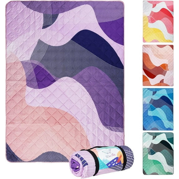Whale Flotilla Extra Large Outdoor Picnic Blanket (60”x80”), Waterproof Wear-resistant Beach Blanket, Foldable Handy Mat Tote Spring Summer Great for Camping and Park, Purple