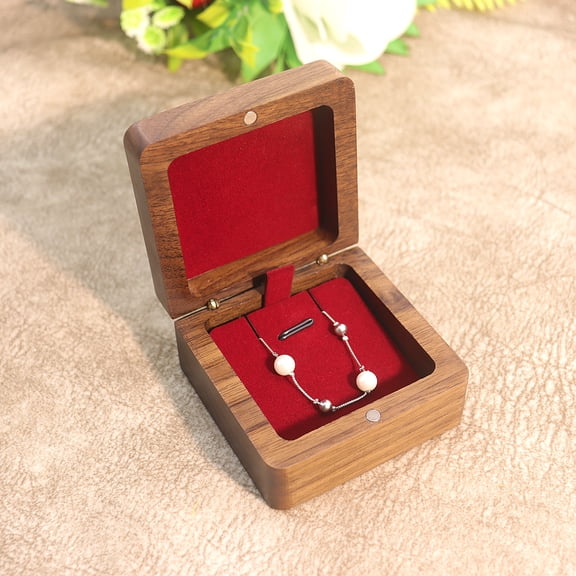 Wooden Necklace Gift Box, Small Jewelry Display Case Vintage Natural Walnut Wooden Pendant Storage Box for Wedding Engagement Birthday Anniversary Christmas