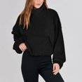 thumbnail image 2 of qolati 2024 Fall Sweatshirts for Women Shaker Cozy Long Sleeve Cropped Pullover Sweater Casual Stand Collar Fuzzy Fleece Blouse Tops with Pockets, 2 of 7