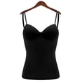thumbnail image 2 of Miorin Women V Neck Thin Spaghetti Strap Long Tank Tops with Underwire Padded Bra, Soft Support Wireless-lined Bra Undershirt, Solid Slim Fit Modal Layering Cami for Daily Office Inner Wear, Black M, 2 of 4
