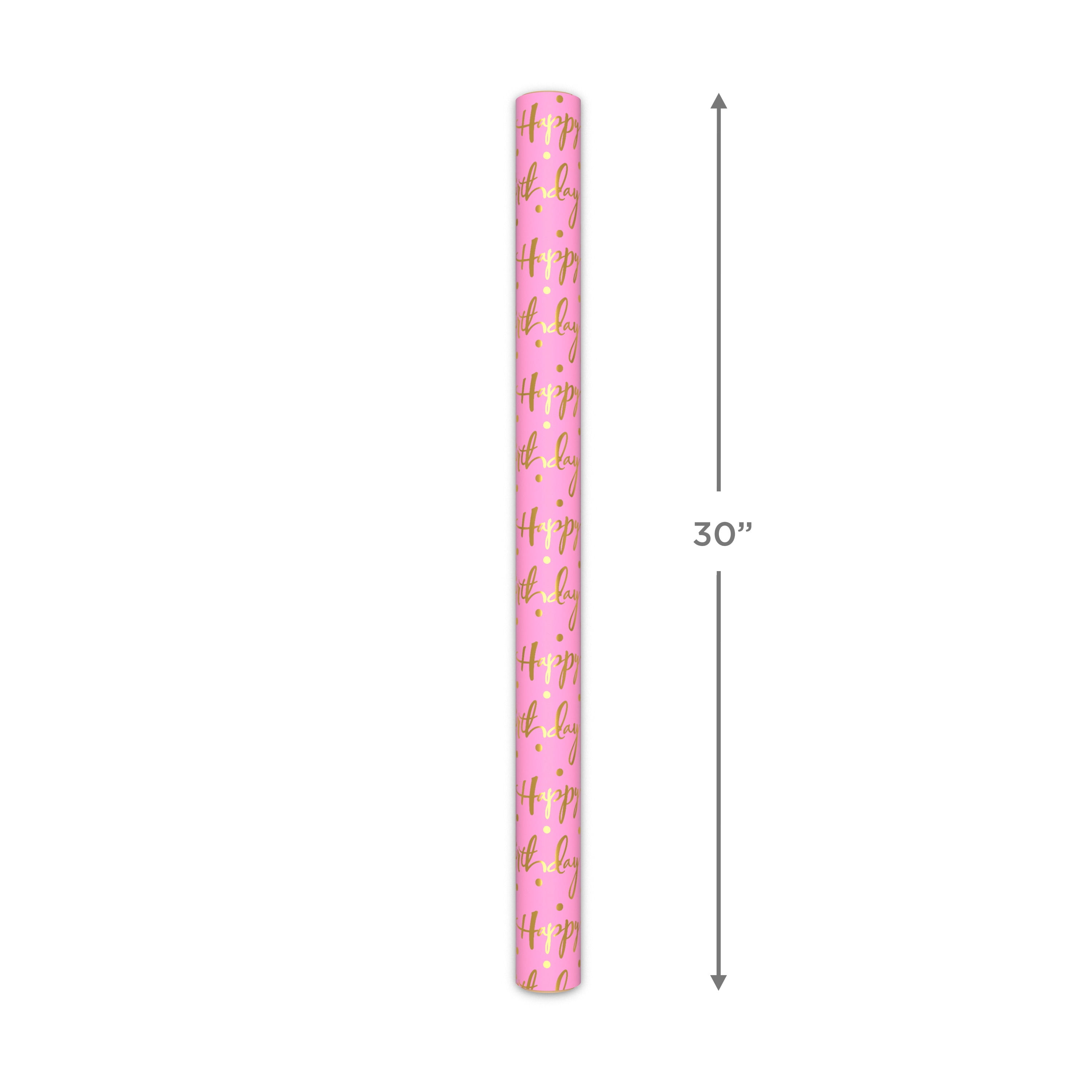Hallmark Birthday Wrapping Paper Roll (Gold Lettering on Pink) 20 sq. ft.