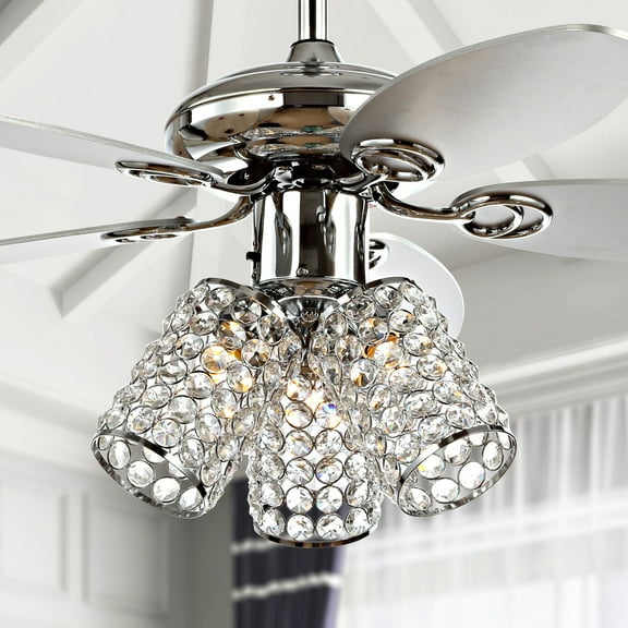 JONATHAN Y Kris 42" 3-Light Crystal LED Ceiling Fan With Remote, Chrome