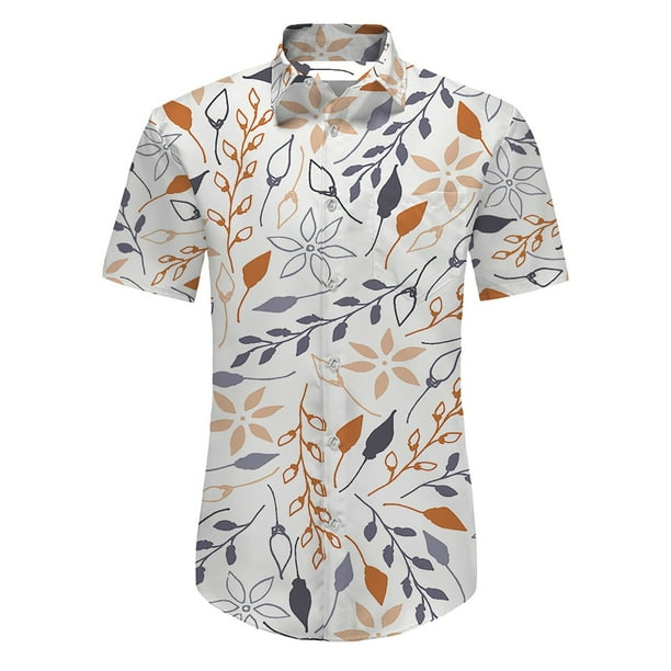 Camisas Tipo Para Hombre Conjuntos de camisas hawaianas con logotipo personalizado para hombre camisa y pantalones cortos informales de manga corta con botones y flores para la playa Orange S Walmart