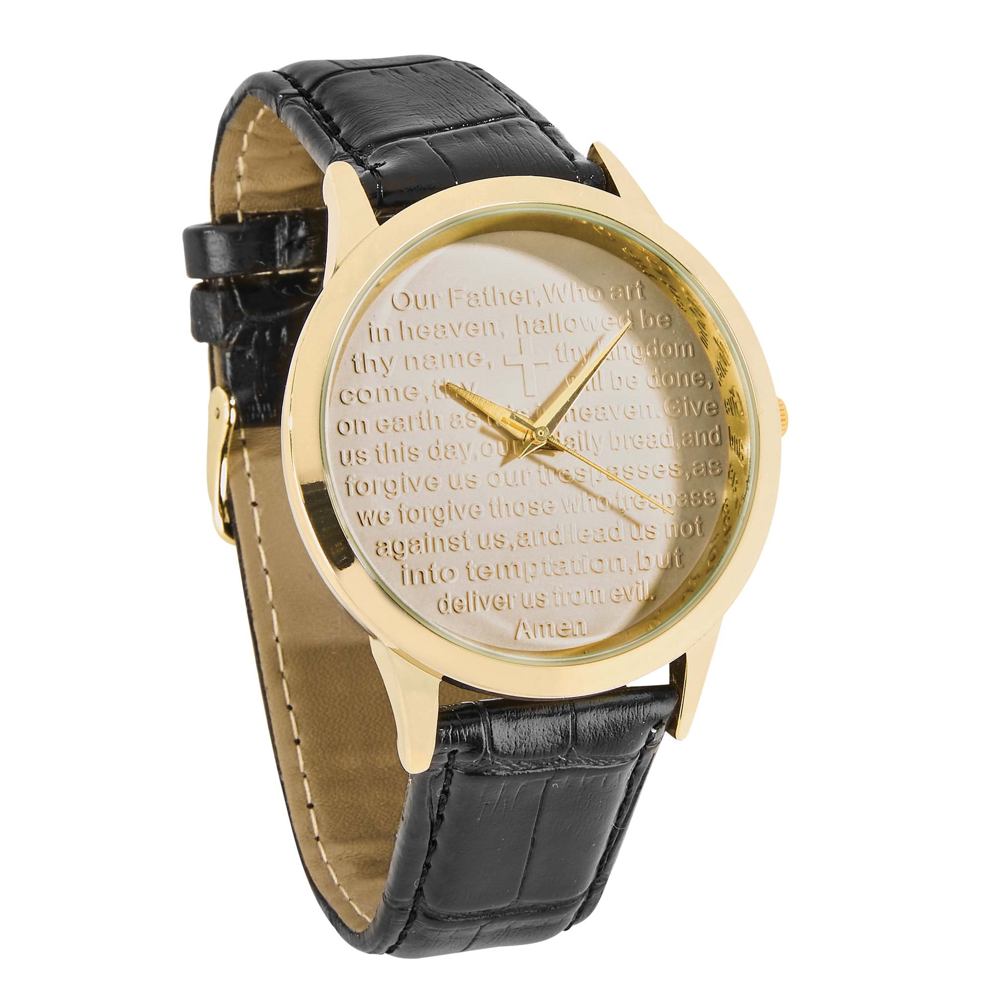 Steeltime Men's Stainless Steel Lords Prayer Analog Watch with a Stylish Black Mesh Band and Genuine Diamond