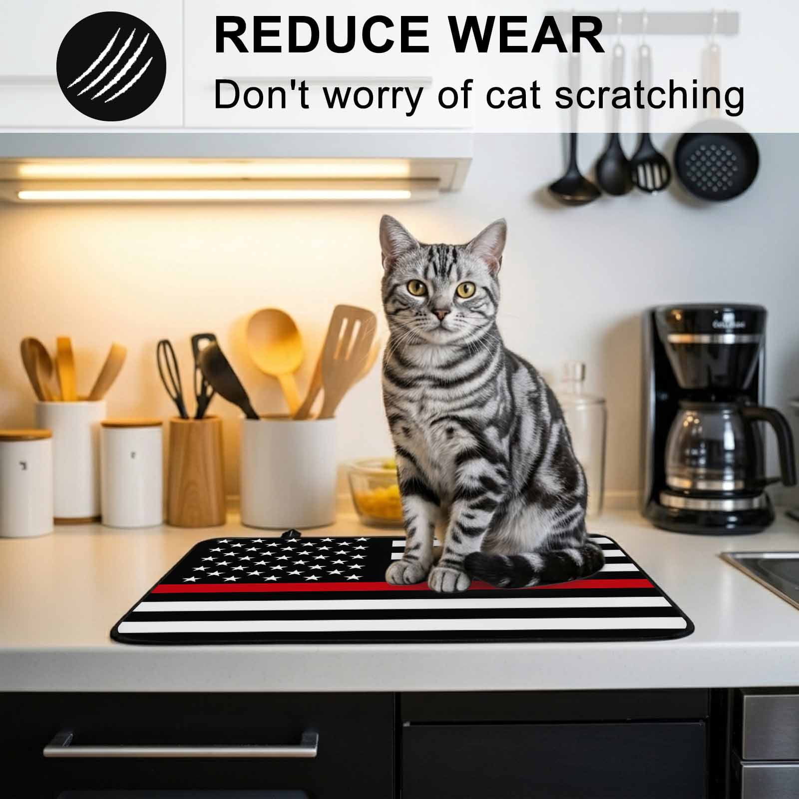 Red American Flag Stove Top Cover for Electric Stove, Heat-proof & Non Slip Glass Top Stove Cover Protector, Black White Striped US Flag Stars Kitchen Flat Cooktop Rubber Mat 28.5x20.5 Inches