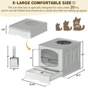 Cshidworld Large Foldable Cat Litter Box with Scoop, Front Entry Top Exit Cat Litter Pan with Lid, Enclosed Anti-Splashing Kitty Litter Box, Drawer Type Cat Litter Easy Cleaning and Scoop, Gray