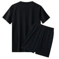 thumbnail image 3 of JIANJIA Mens Pajama Sets Summer Solid Color Quick Drying Round Neck Short Sleeve Shirt Tops And Shorts Running Sports Casual Two Piece Sleepwear Homewear,Black,XXXL, 3 of 5