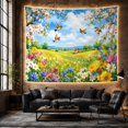 thumbnail image 6 of Wildflowers and Birds with Pink Blossoms on Rolling Hills, Serene Illustration for Nature Lovers, Vibrant Countryside Art, Housewarming Gift, Tapestry Wall Hanging for Living Room and Bedroom, 6 of 7