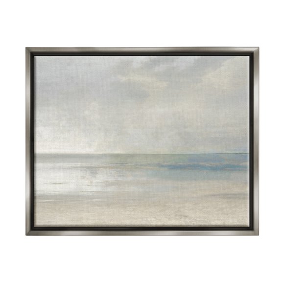 Stupell Sandy Tide Ocean Horizon Landscape Painting Gray Floater Framed Art Print Wall Art