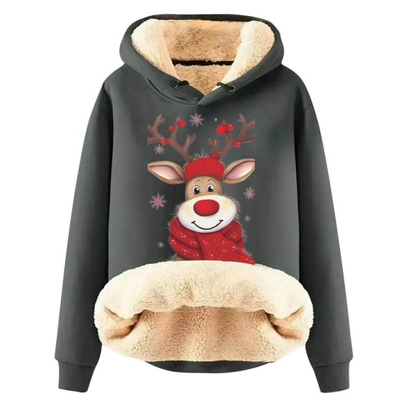 2025 Puawkoer Hooded sweater 1pc Sweatshirt White Fox Hoodie Trendy Jacket for Women Scuba Hoodie Women's Christmas Print Fleece Hoodie