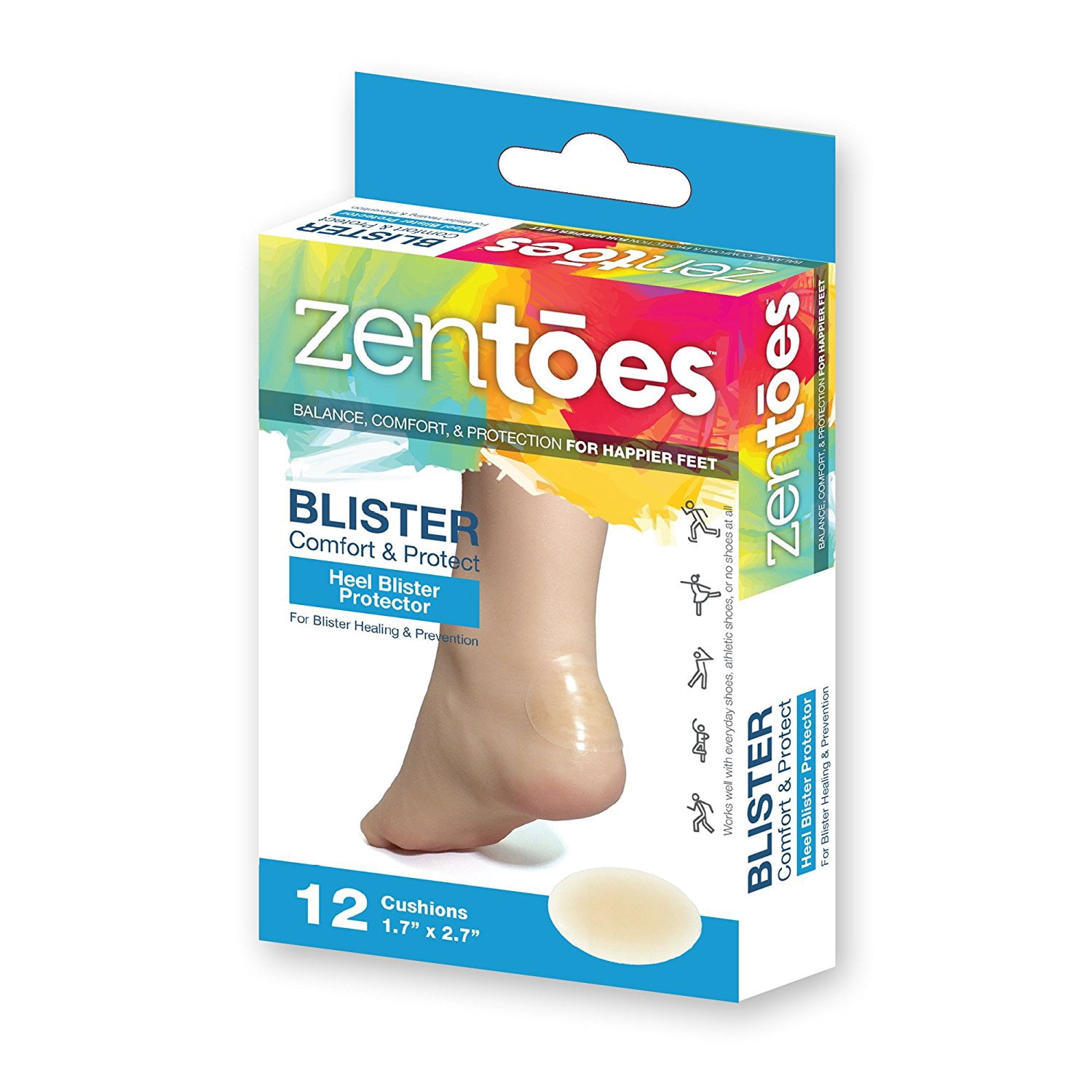 ZenToes Heel Blister Bandages 12 CT Large  with Gel Guard to Protect, Heal