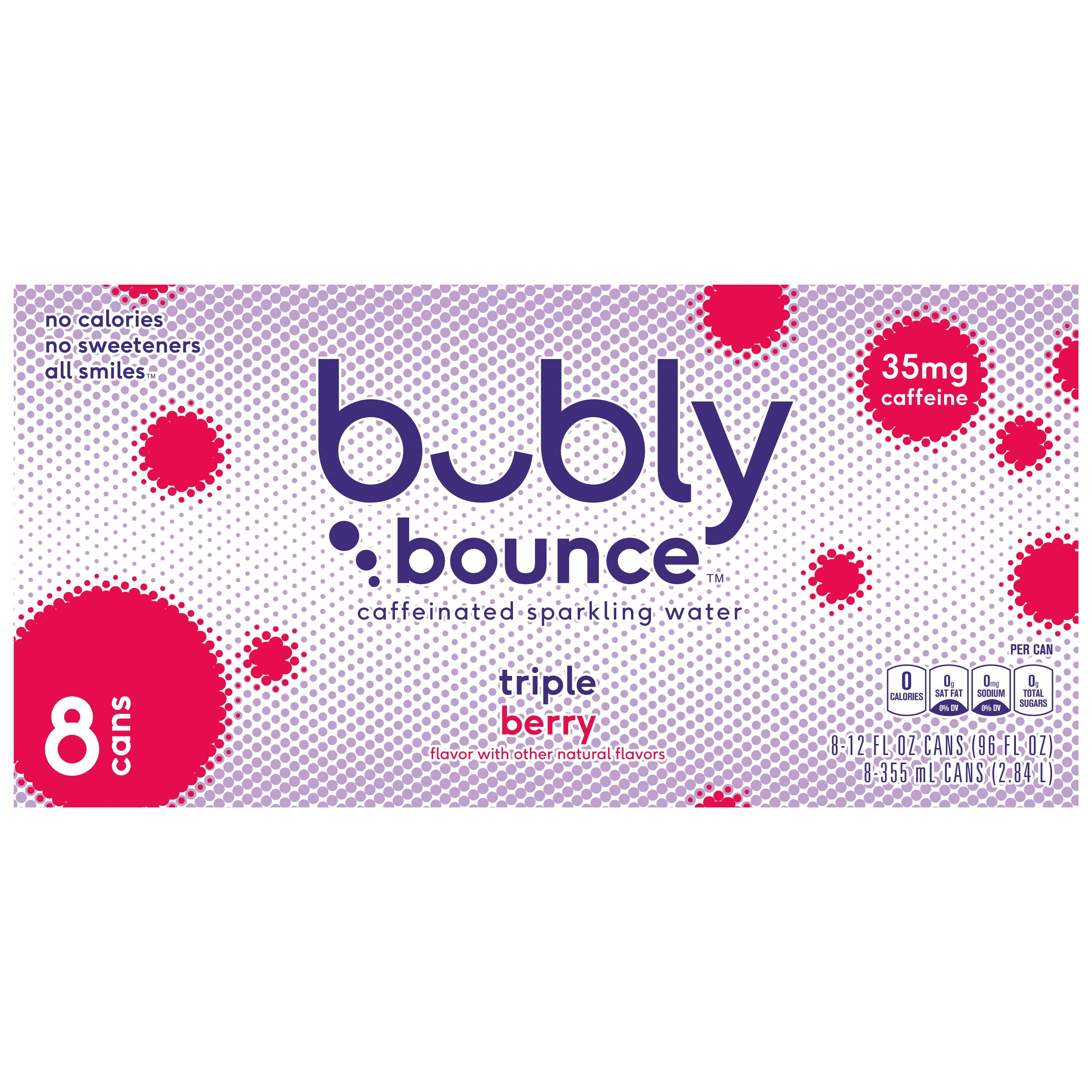 Bubly Bounce Caffeinated Triple Berry Sparkling Water, 12 fl oz, 8 Pack Cans