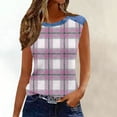 thumbnail image 5 of Uootdi Women's Sleeveless Tops Crew Neck Denim Panel Plaid Print Tops Casual Soft Waffle Knit Blouses Gift, 5 of 7