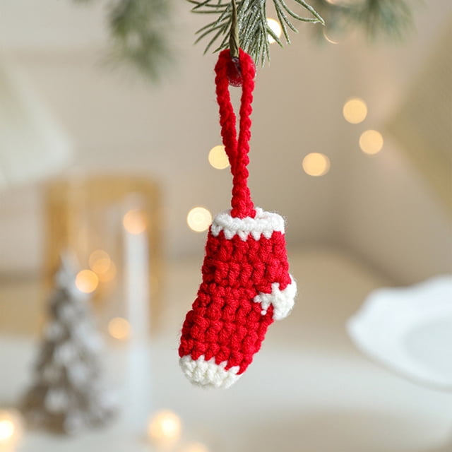 Adornos navideños, adornos navideños, regalos navideños, adornos navideños tejidos a mano, copos de nieve, llavero de Papá Noel, calcetines navideños de lana, aro colgante de tela