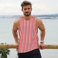 thumbnail image 6 of KLL Red And White Stripes Print Men's Muscle Gym Workout Stringer Tank Tops Bodybuilding Fitness T-Shirts Tank Tops Men-Medium, 6 of 7