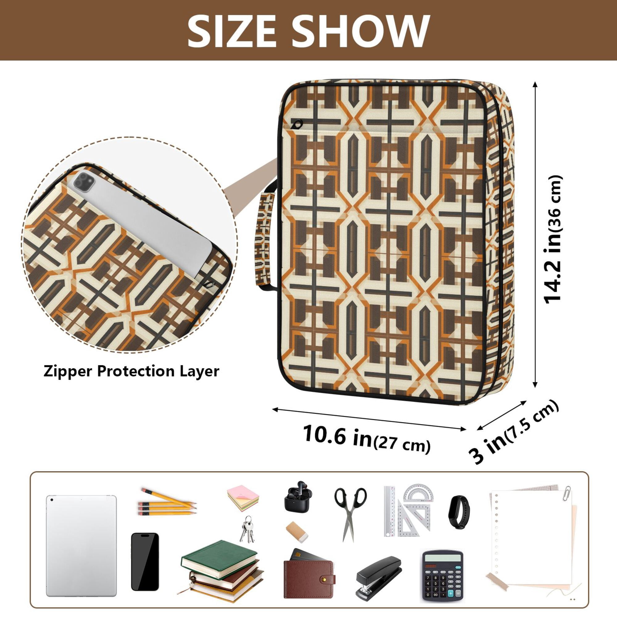 FORMRS Accordion File Folder A4 Size 7-Pocket Expanding Document Organizer Bag with 3 Ring Binder, Beige Geometric