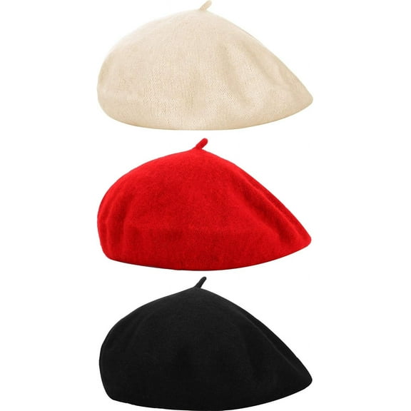 3 Pieces Beret Hat French Style Beanie Cap Solid Color Winter Hat for Women and Girls Casual Use