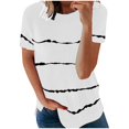 thumbnail image 2 of Pxiakgy t shirts for women Fashion Women's Loose Short Sleeve T-shirt Round Neck stripe print Tops Womens t shirts White + M, 2 of 3