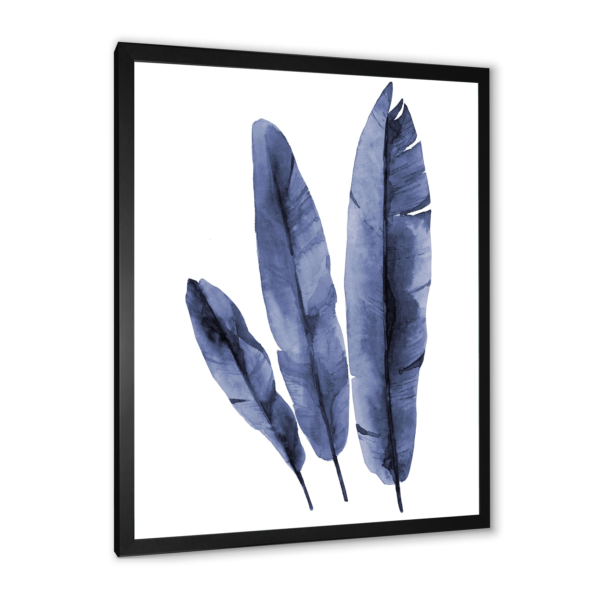 Designart 'Navy Blue Tropical Banana Leaves On White' Tropical Framed Art Print