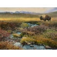 thumbnail image 2 of Vest, Chris 14x12 Black Ornate Wood Framed with Double Matting Museum Art Print Titled - Bison and Creek, 2 of 4